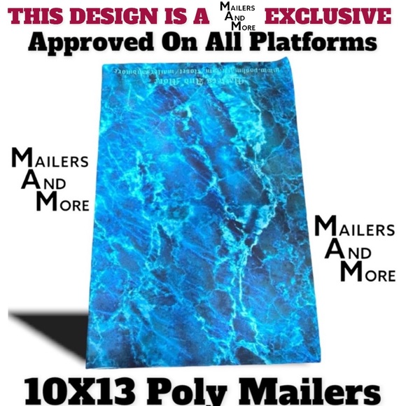 50 10X13 Poly Mailers Ice Water Marble Blue, Shipping Envelopes PRICE IS FIRM - Picture 4 of 7